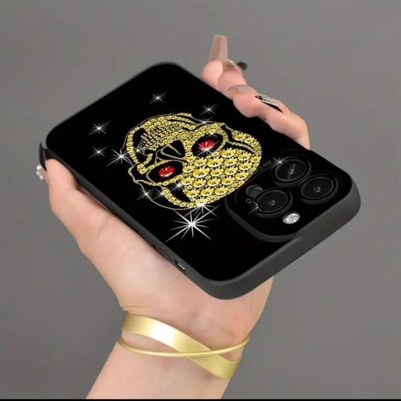 Gold Skeleton Pattern Silicone Phone Case For iPhone 14 Pro Max - BLACK- SALE - Picture 4 of 6